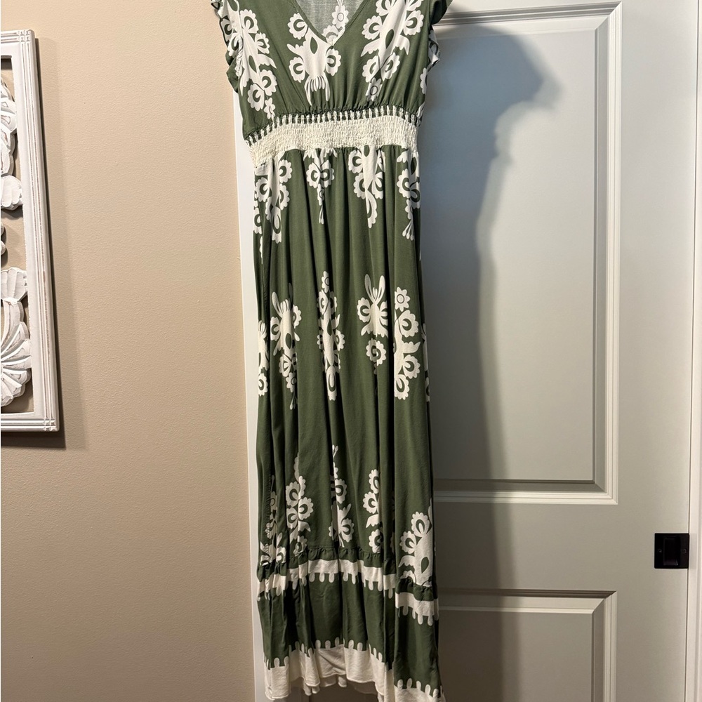 Green and White Maxi Dress
